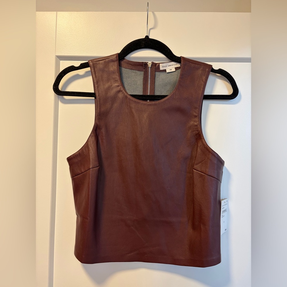 Good American Faux Leather Sleeveless Dress - Deep Wine - SZ XS - NWT